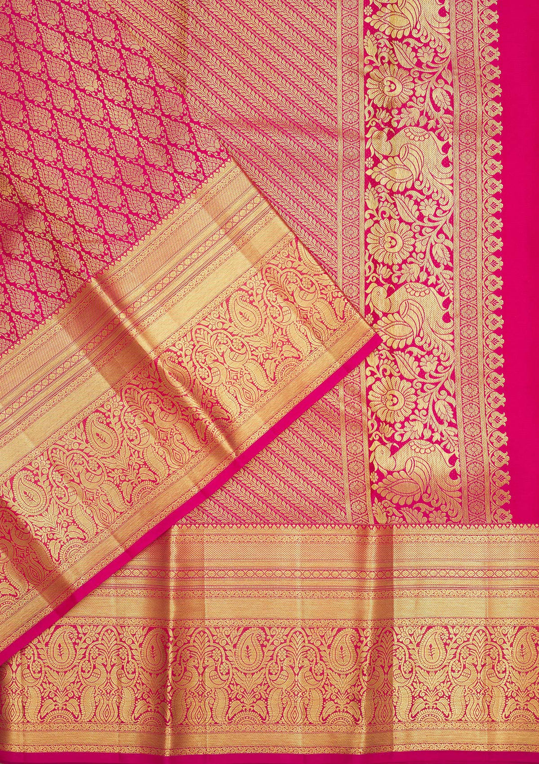 Pink Silk Jaal Gold Zariwork Saree With Matching Blouse Piece