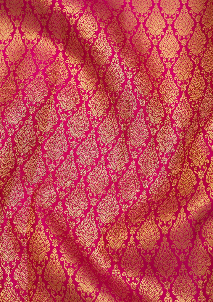Pink Silk Jaal Gold Zariwork Saree With Matching Blouse Piece