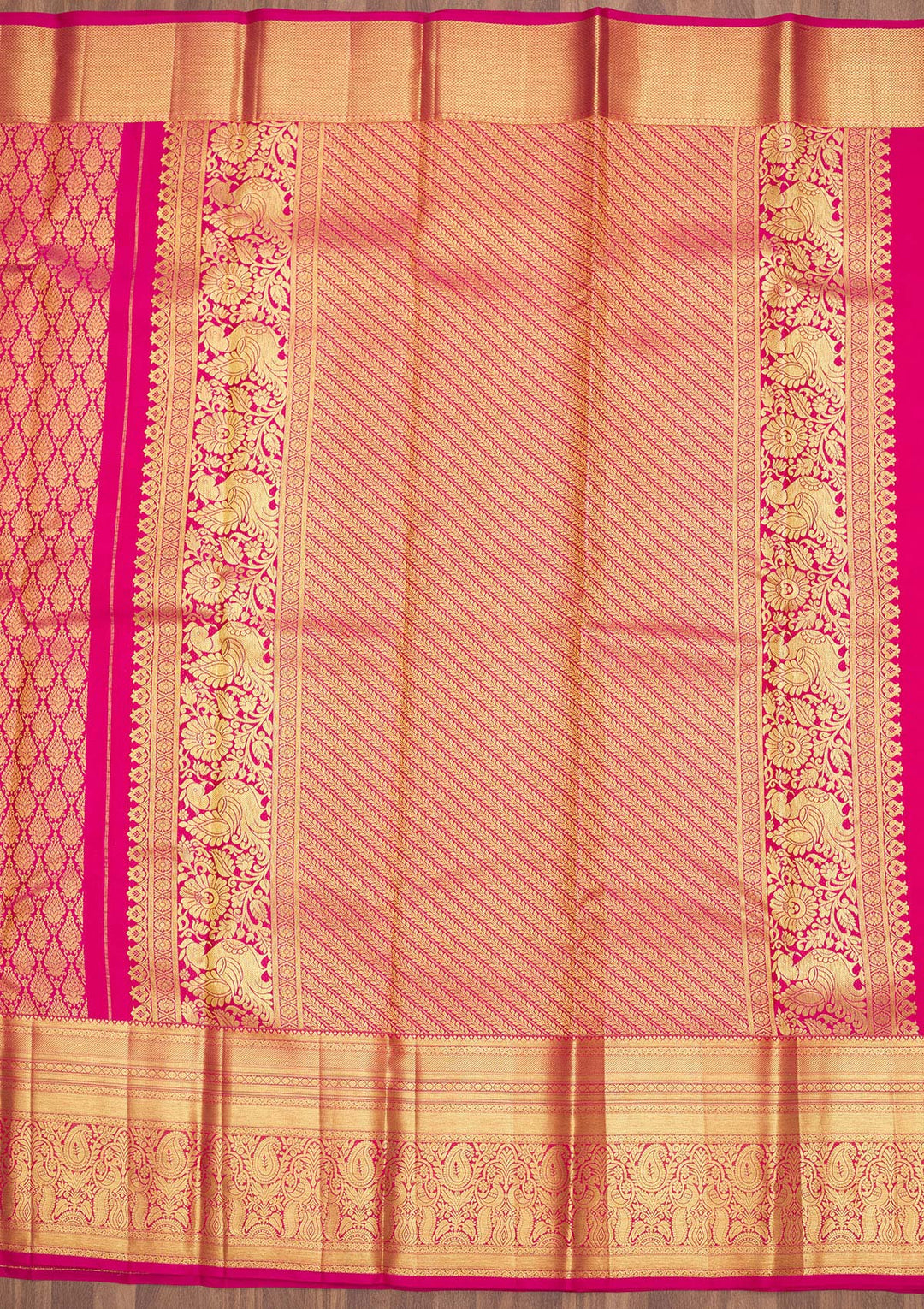 Pink Silk Jaal Gold Zariwork Saree With Matching Blouse Piece