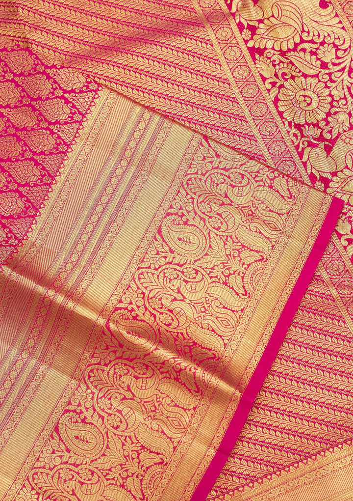 Pink Silk Jaal Gold Zariwork Saree With Matching Blouse Piece