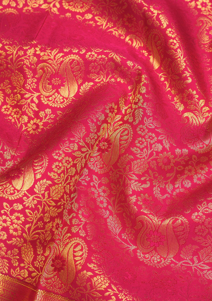 Pink Silk Jaal Gold Zariwork Saree With Matching Blouse Piece