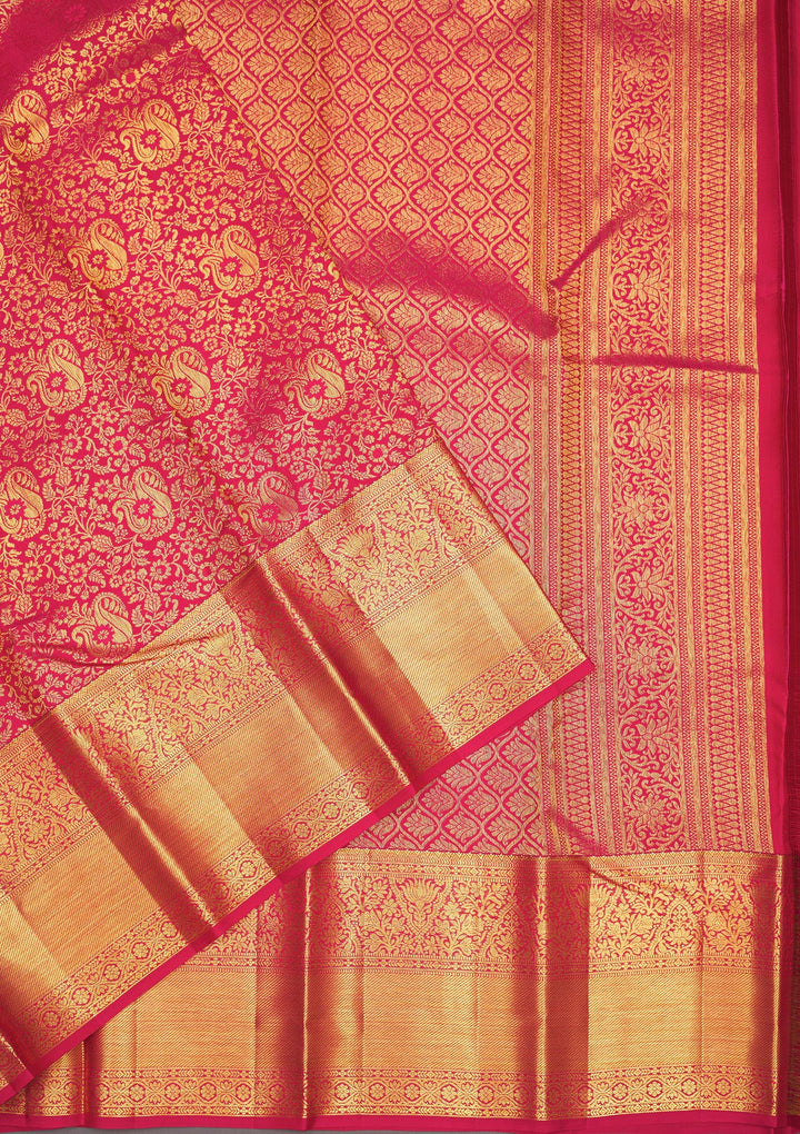Pink Silk Jaal Gold Zariwork Saree With Matching Blouse Piece