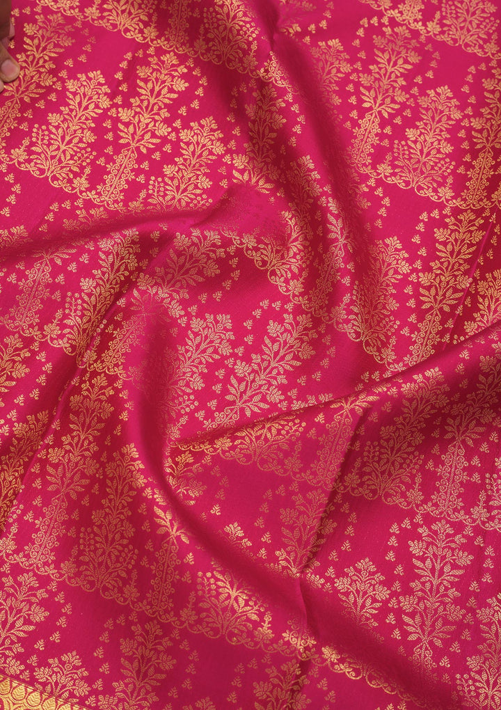 Pink Silk Jaal Gold Zariwork Saree With Matching Blouse Piece