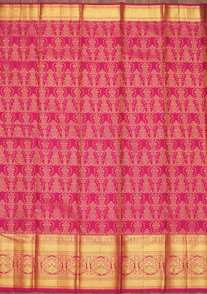 Pink Silk Jaal Gold Zariwork Saree With Matching Blouse Piece