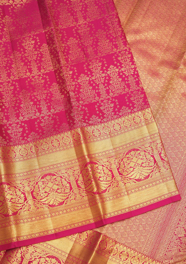Pink Silk Jaal Gold Zariwork Saree With Matching Blouse Piece