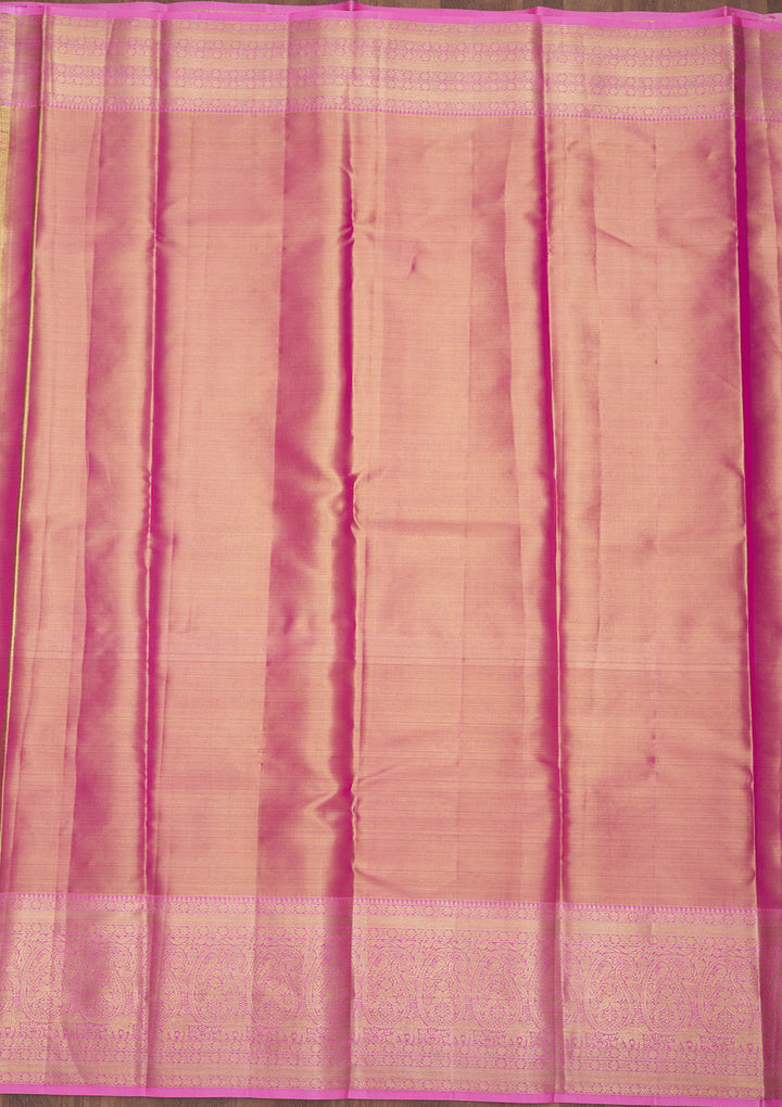 Pink Silk Jaal Gold Zariwork Saree With Matching Blouse Piece