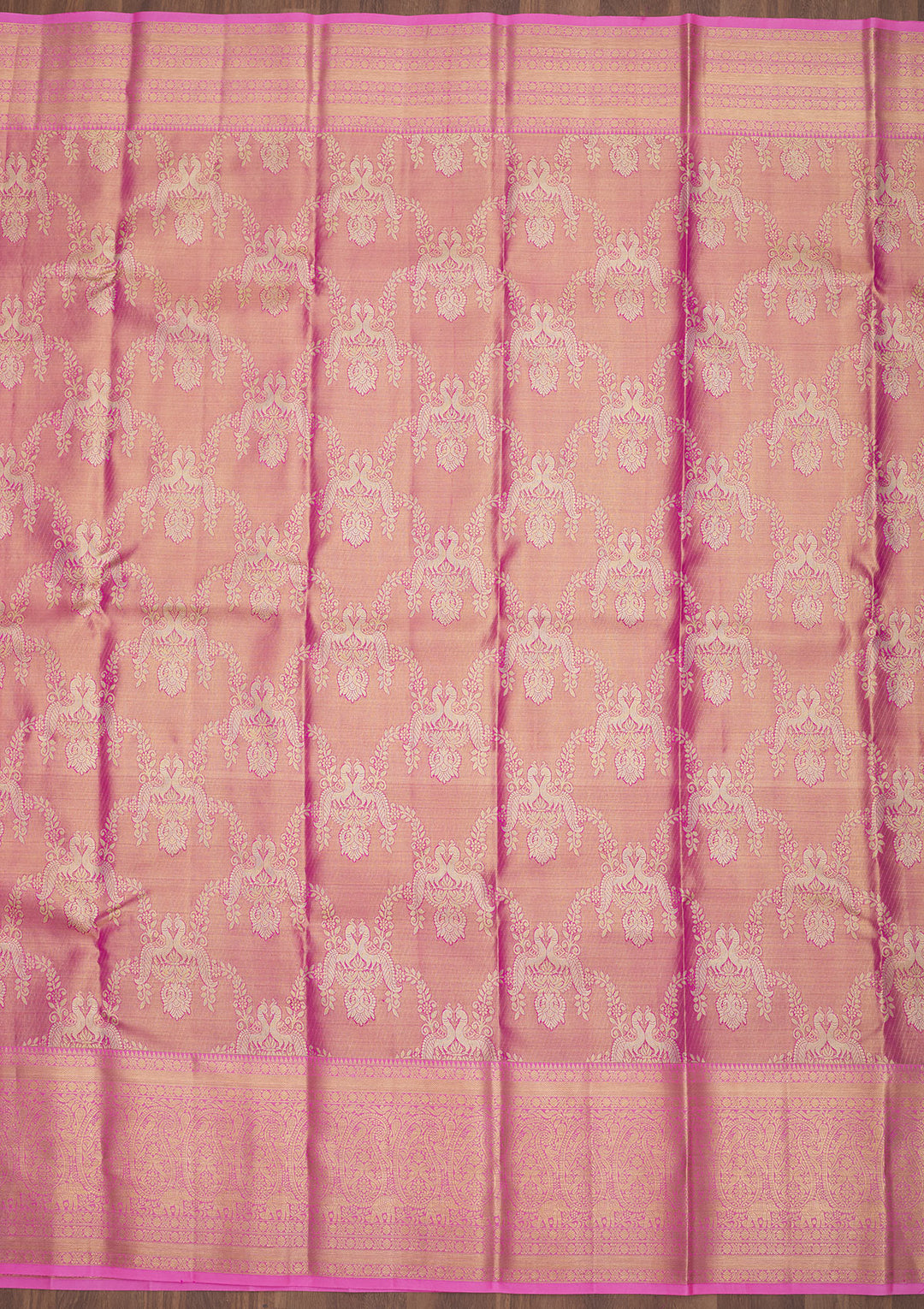 Pink Silk Jaal Gold Zariwork Saree With Matching Blouse Piece