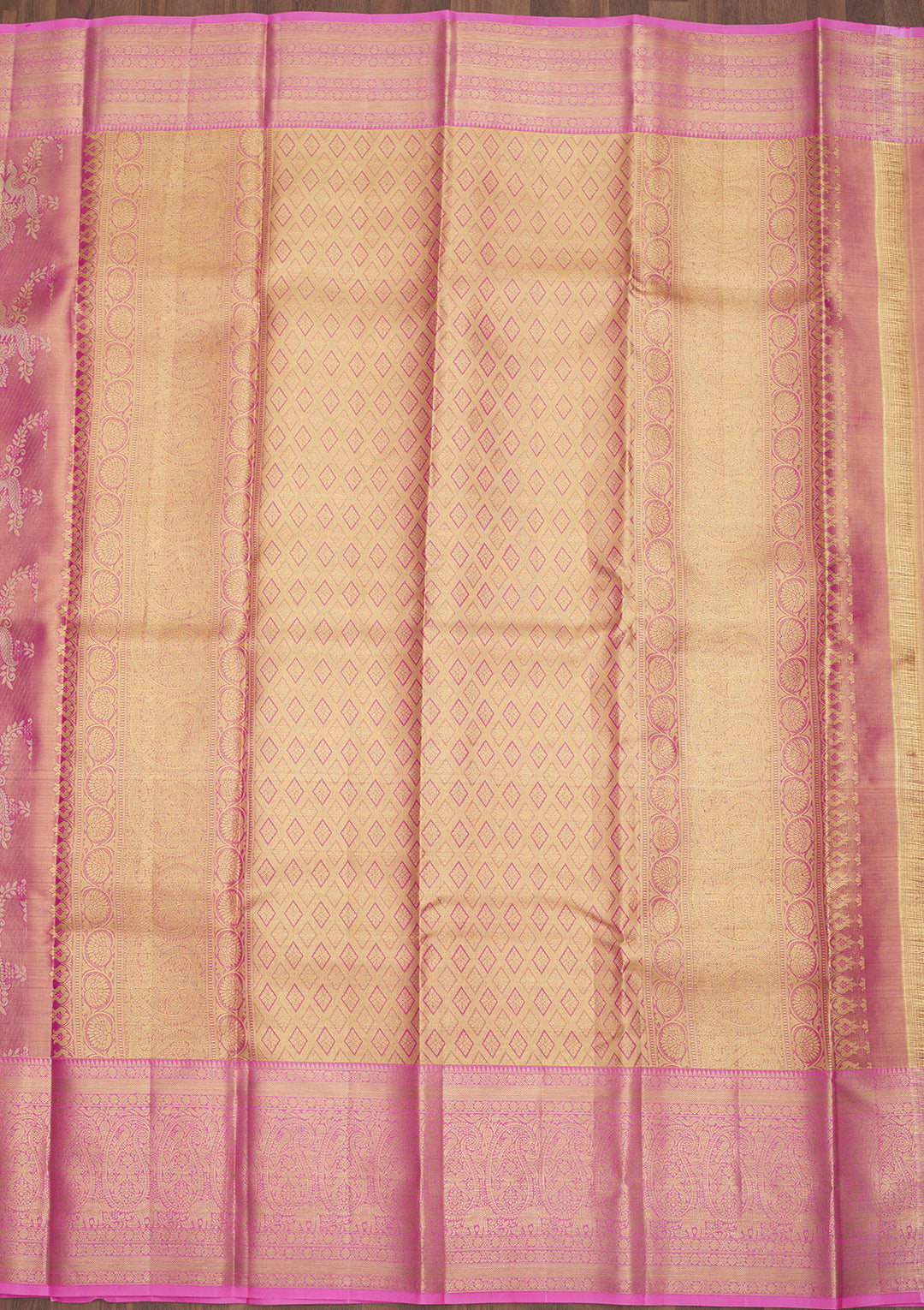 Pink Silk Jaal Gold Zariwork Saree With Matching Blouse Piece