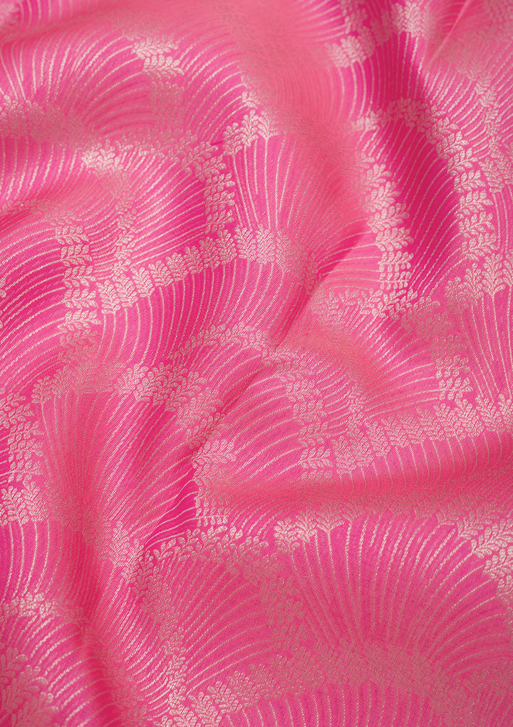 Pink Silk Jaal Silver Zariwork Saree With Matching Blouse Piece