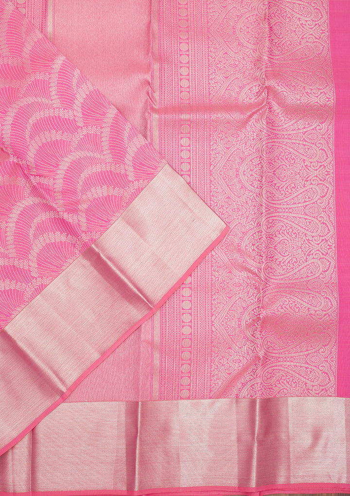 Pink Silk Jaal Silver Zariwork Saree With Matching Blouse Piece