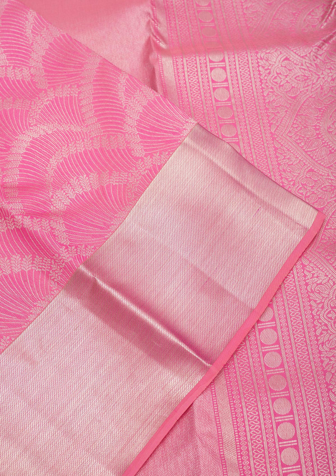 Pink Silk Jaal Silver Zariwork Saree With Matching Blouse Piece