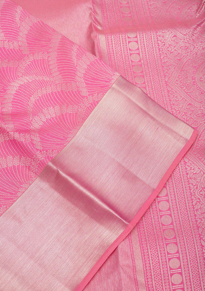 Pink Silk Jaal Silver Zariwork Saree With Matching Blouse Piece