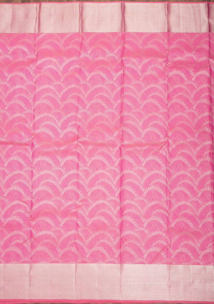Pink Silk Jaal Silver Zariwork Saree With Matching Blouse Piece