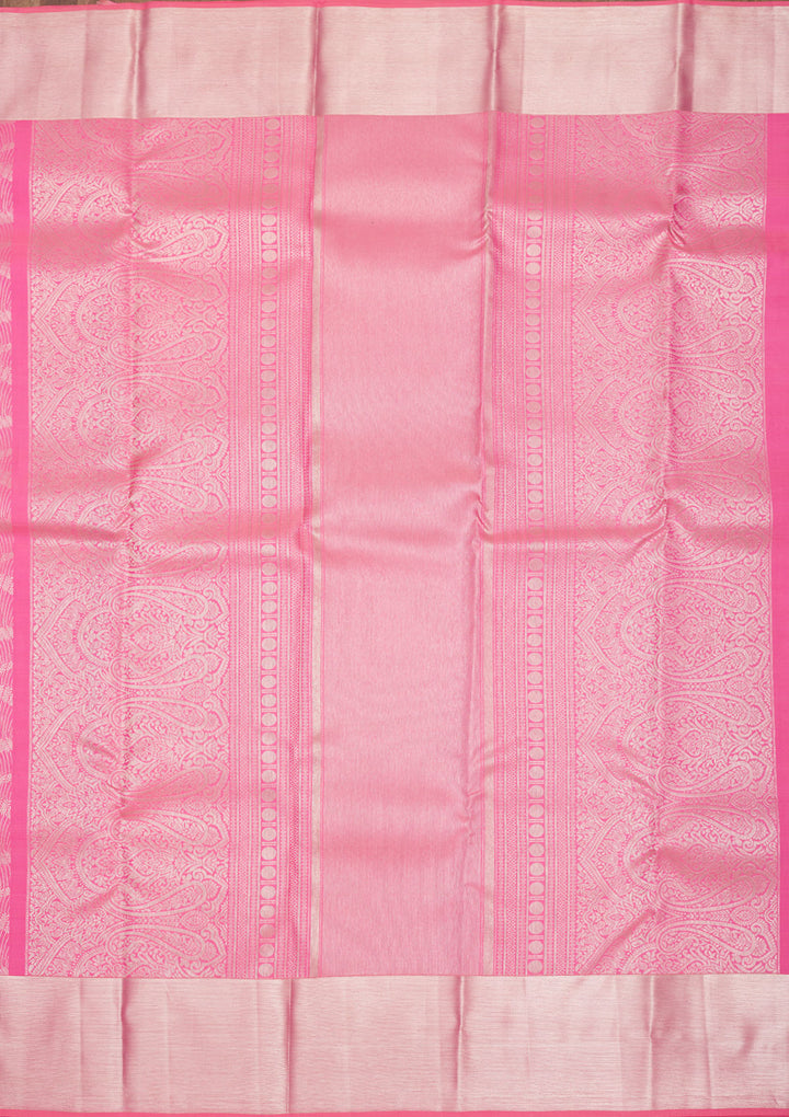 Pink Silk Jaal Silver Zariwork Saree With Matching Blouse Piece