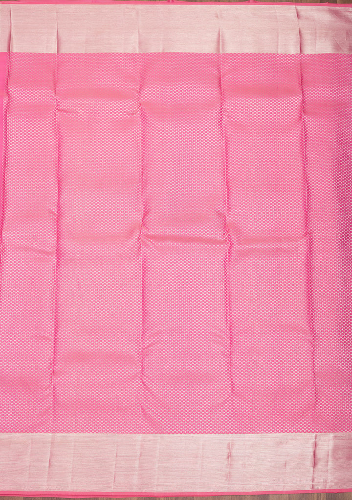 Pink Silk Jaal Silver Zariwork Saree With Matching Blouse Piece