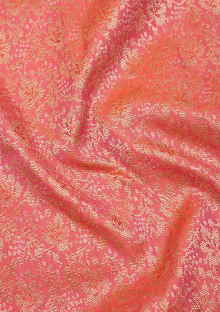 Pink Silk Jaal Gold Zariwork Saree With Matching Blouse Piece