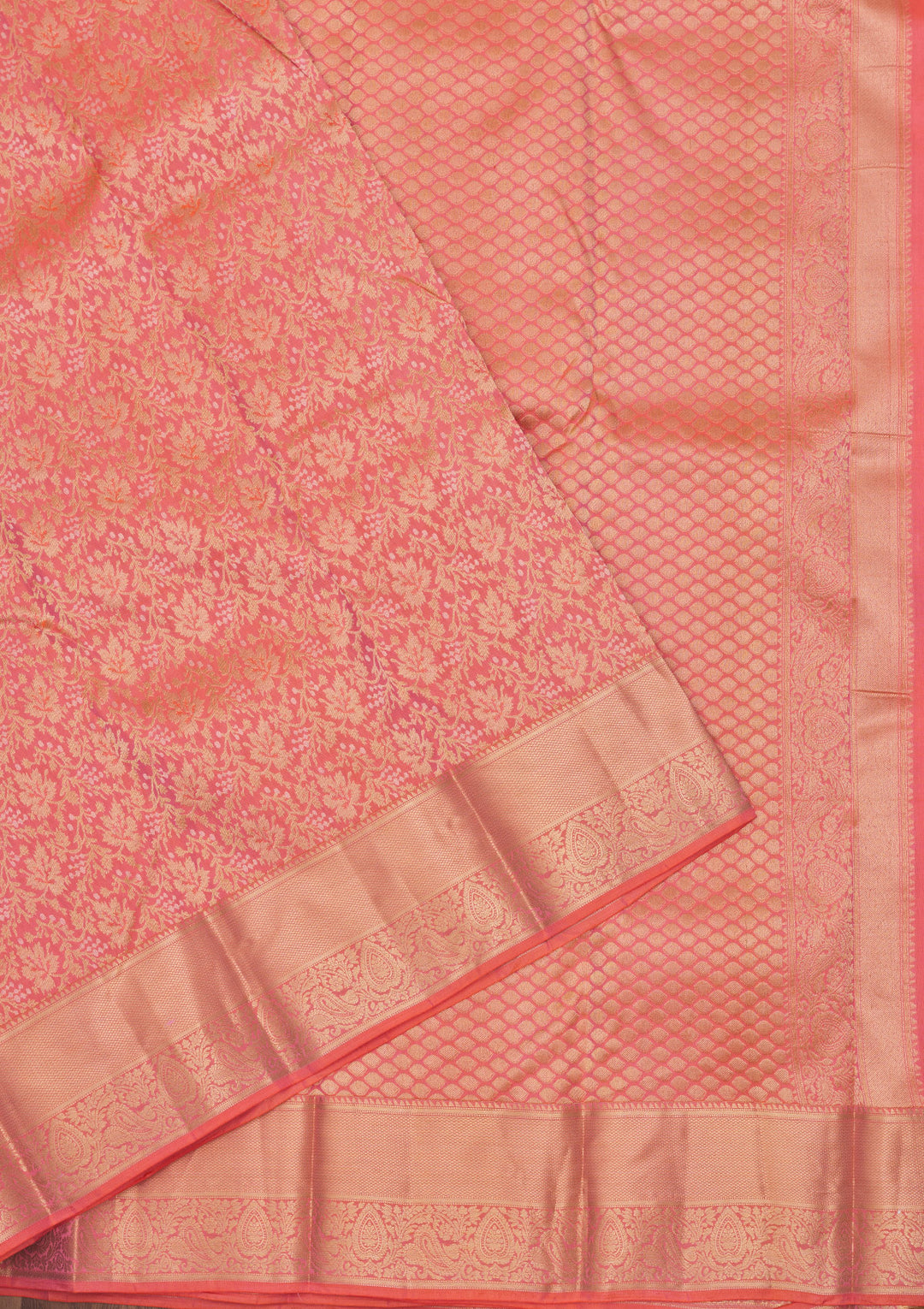 Pink Silk Jaal Gold Zariwork Saree With Matching Blouse Piece