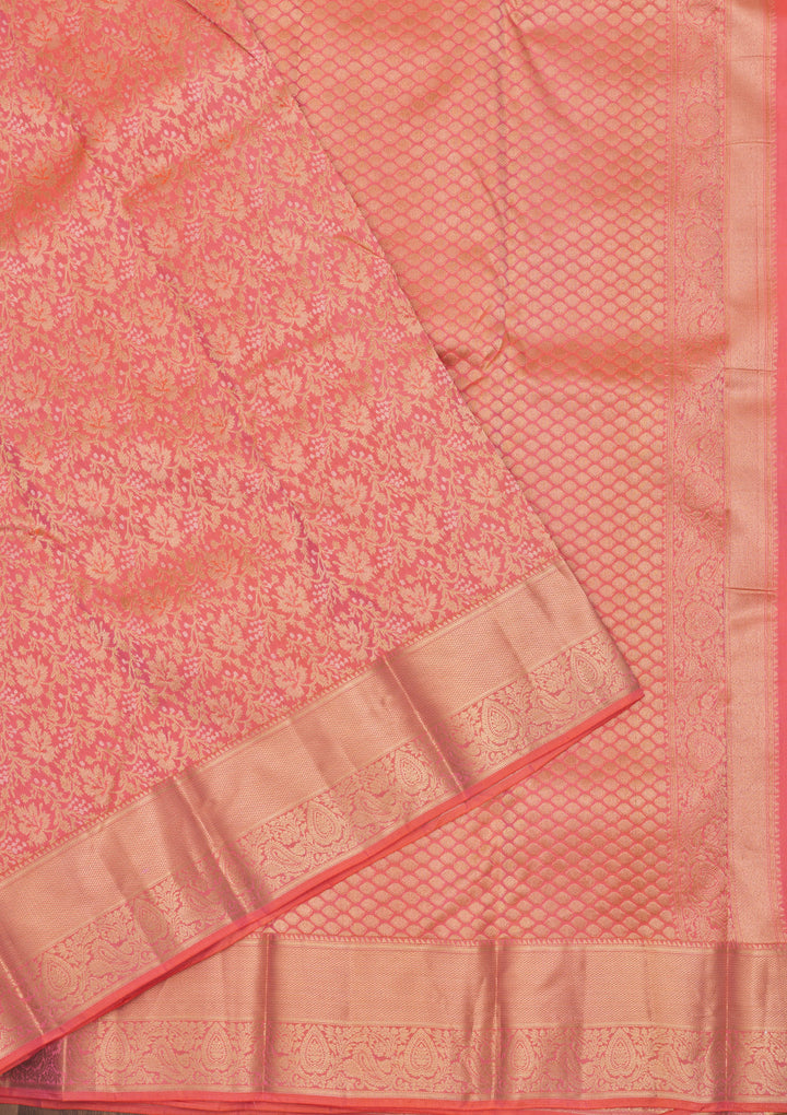 Pink Silk Jaal Gold Zariwork Saree With Matching Blouse Piece
