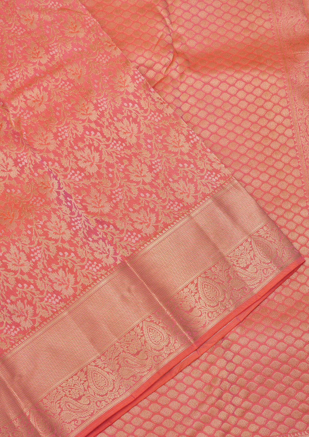 Pink Silk Jaal Gold Zariwork Saree With Matching Blouse Piece