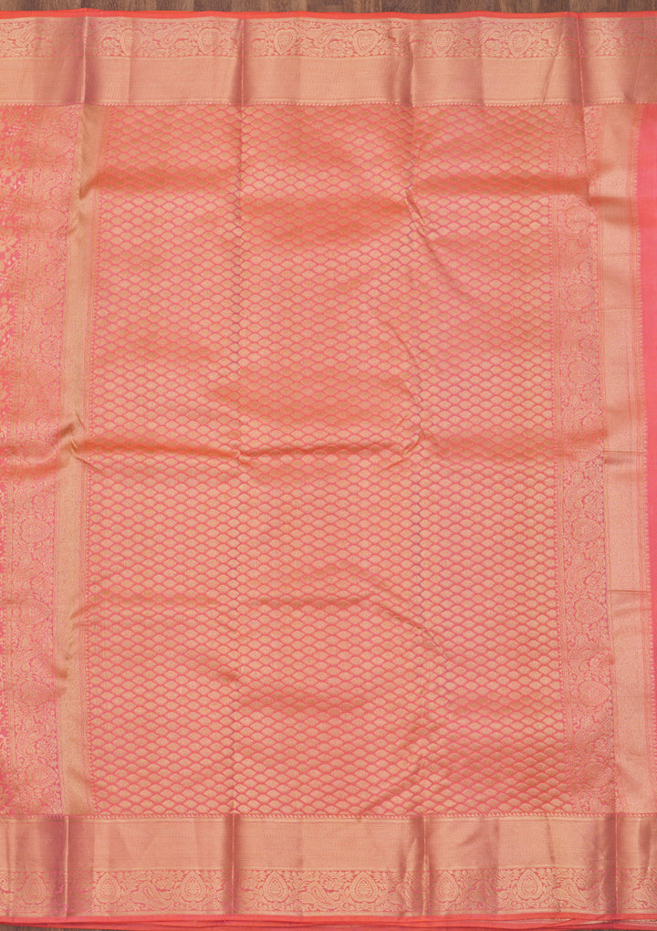 Pink Silk Jaal Gold Zariwork Saree With Matching Blouse Piece