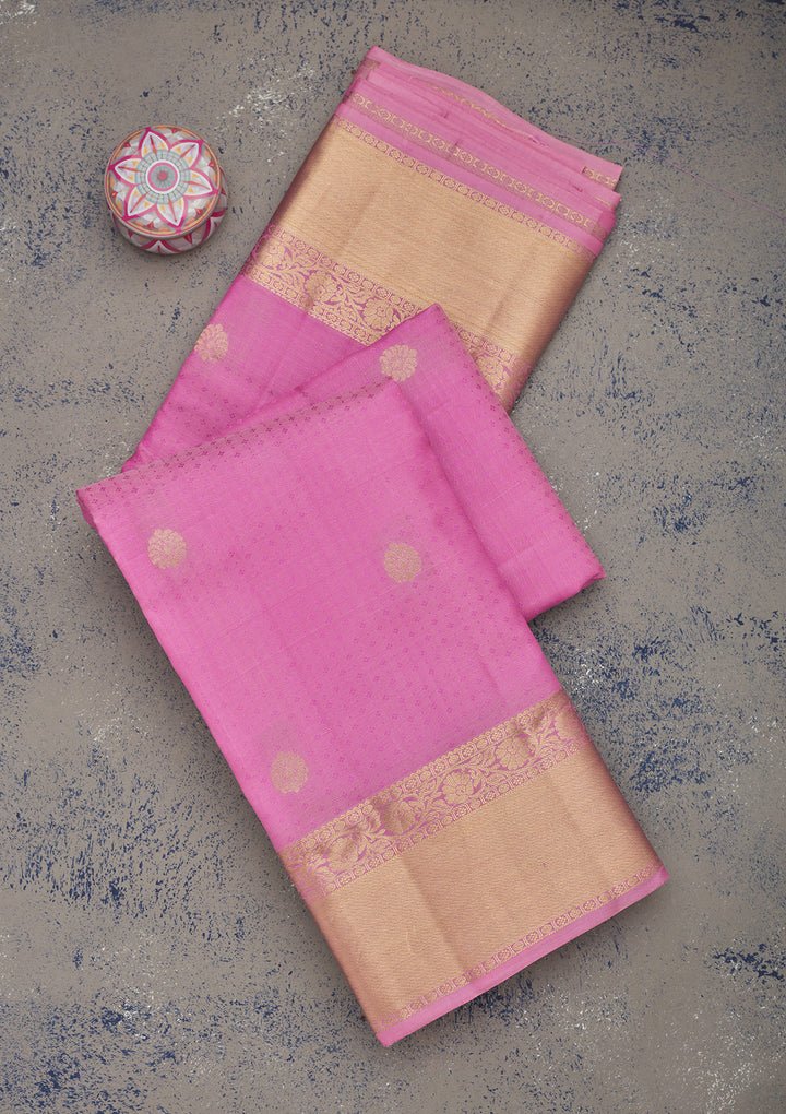 Pink Silk Buti Gold Zariwork Saree With Matching Blouse Piece
