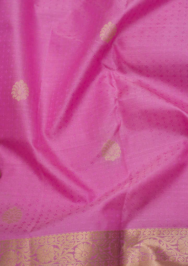 Pink Silk Buti Gold Zariwork Saree With Matching Blouse Piece