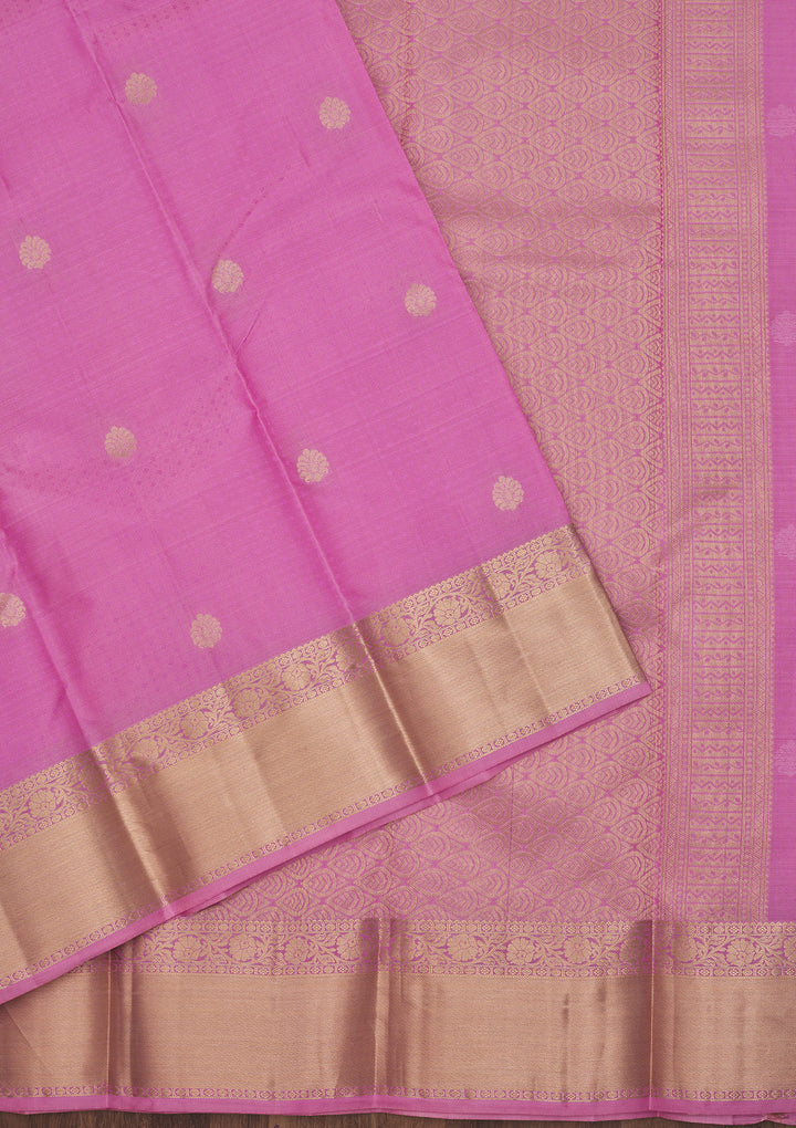 Pink Silk Buti Gold Zariwork Saree With Matching Blouse Piece