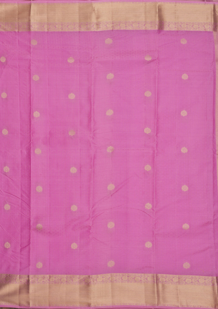 Pink Silk Buti Gold Zariwork Saree With Matching Blouse Piece