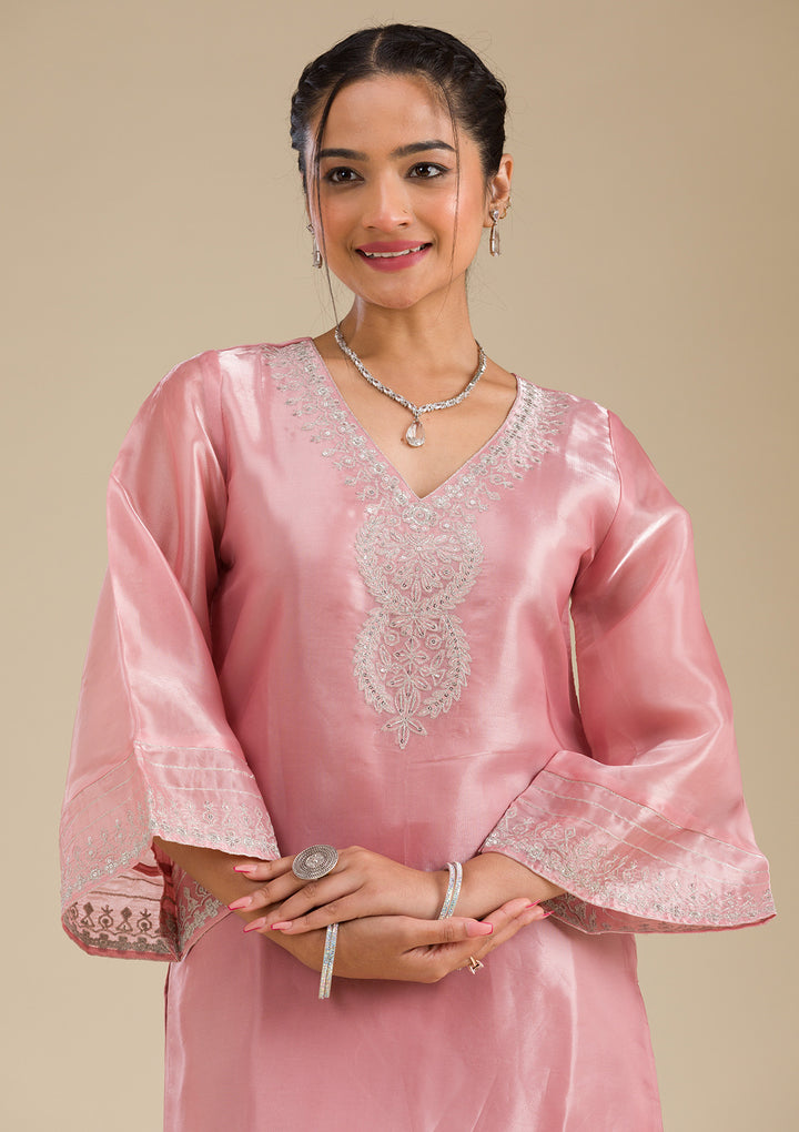 Pink Zariwork Semi Crepe Readymade Salwar Suit