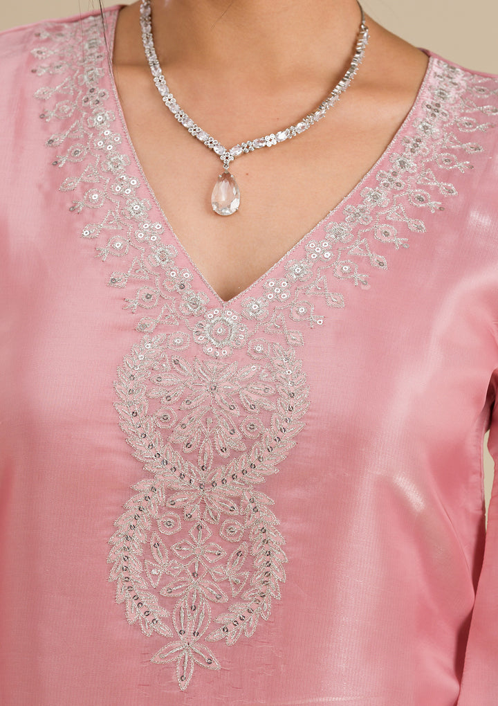 Pink Zariwork Semi Crepe Readymade Salwar Suit