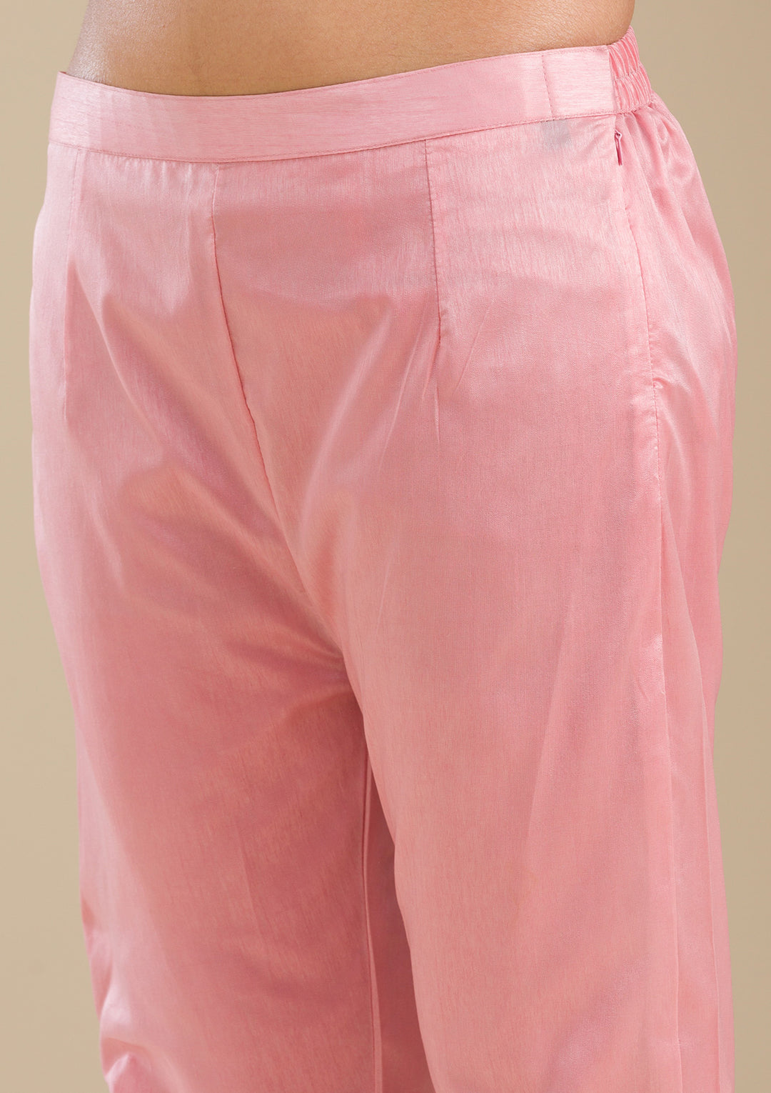 Pink Zariwork Semi Crepe Readymade Salwar Suit