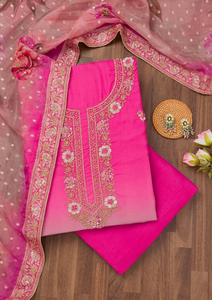 Pink Zariwork Semi Crepe Unstitched Salwar Suit