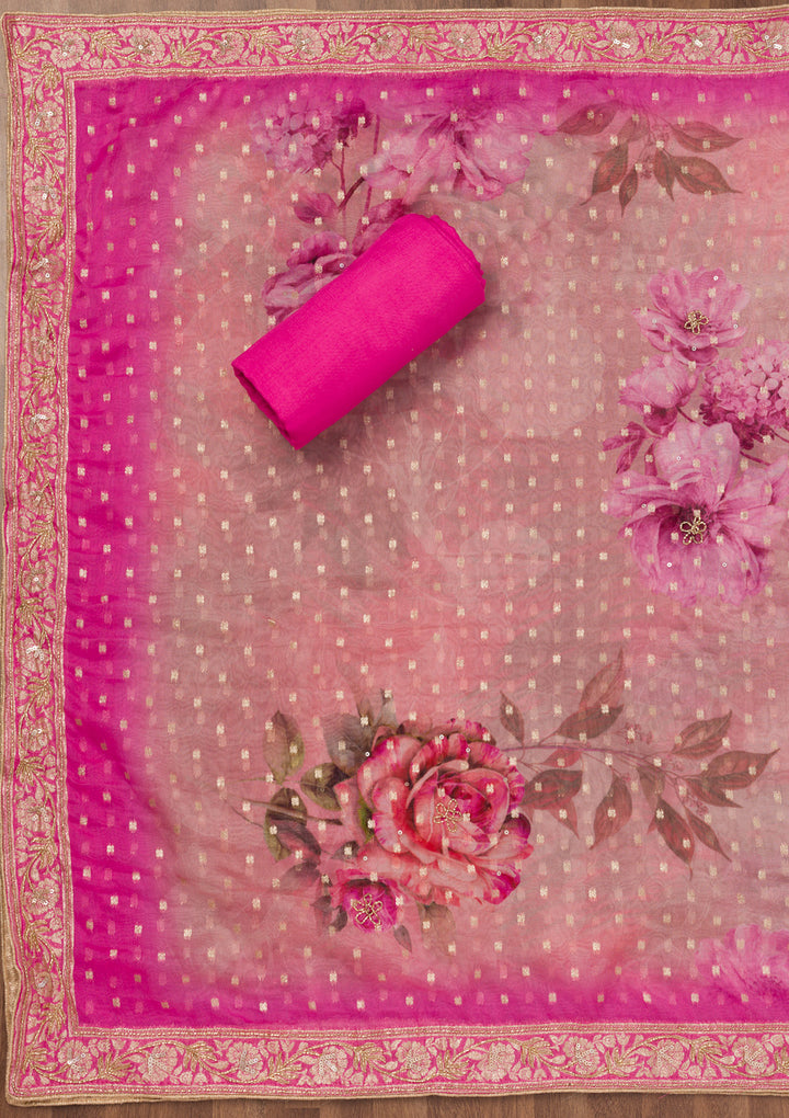 Pink Zariwork Semi Crepe Unstitched Salwar Suit