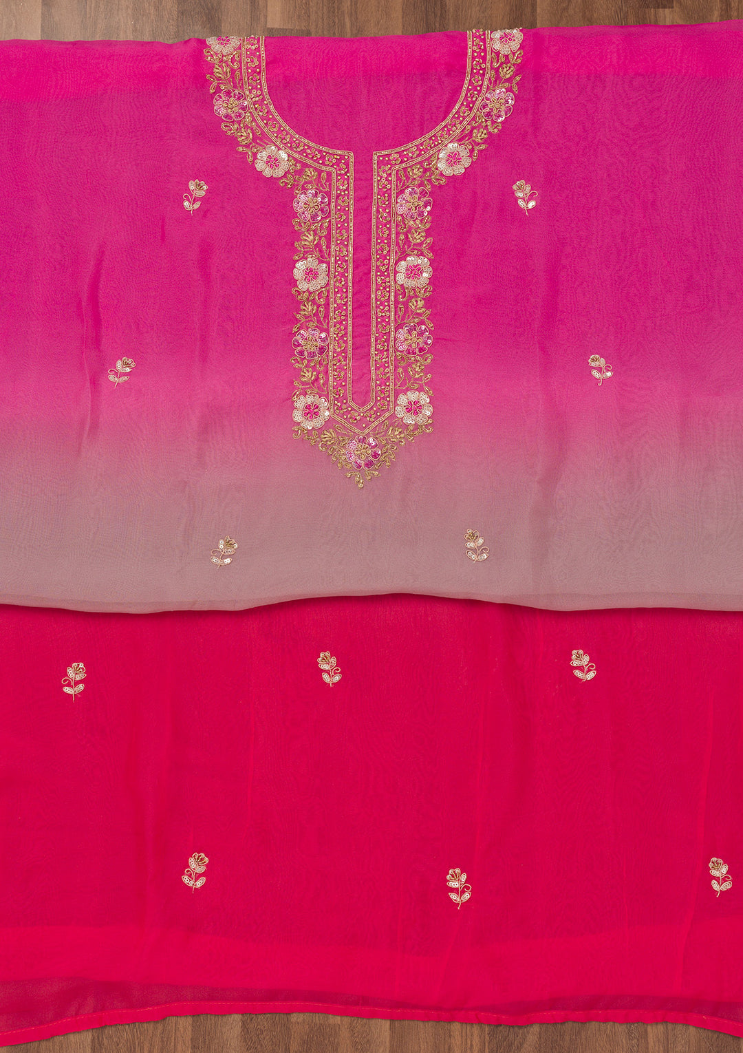 Pink Zariwork Semi Crepe Unstitched Salwar Suit