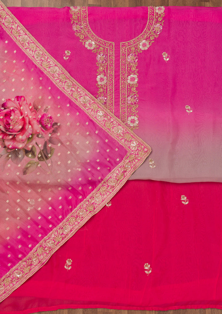 Pink Zariwork Semi Crepe Unstitched Salwar Suit
