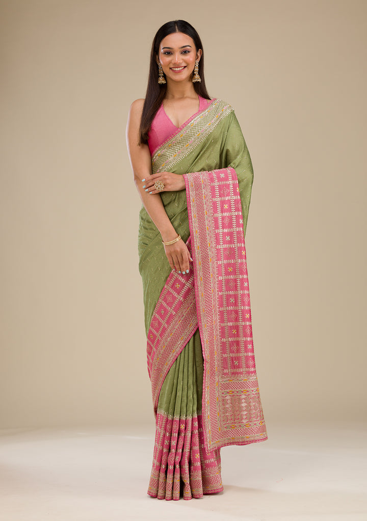 Pink Zariwork Soft Silk Saree