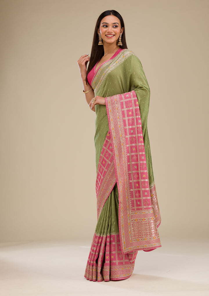 Pink Zariwork Soft Silk Saree