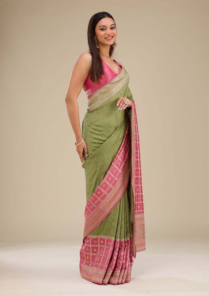 Pink Zariwork Soft Silk Saree