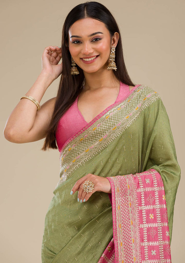 Pink Zariwork Soft Silk Saree