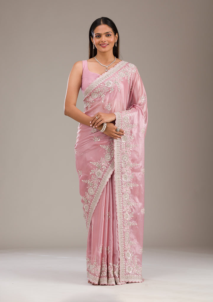 Pink Zariwork Tissue Saree