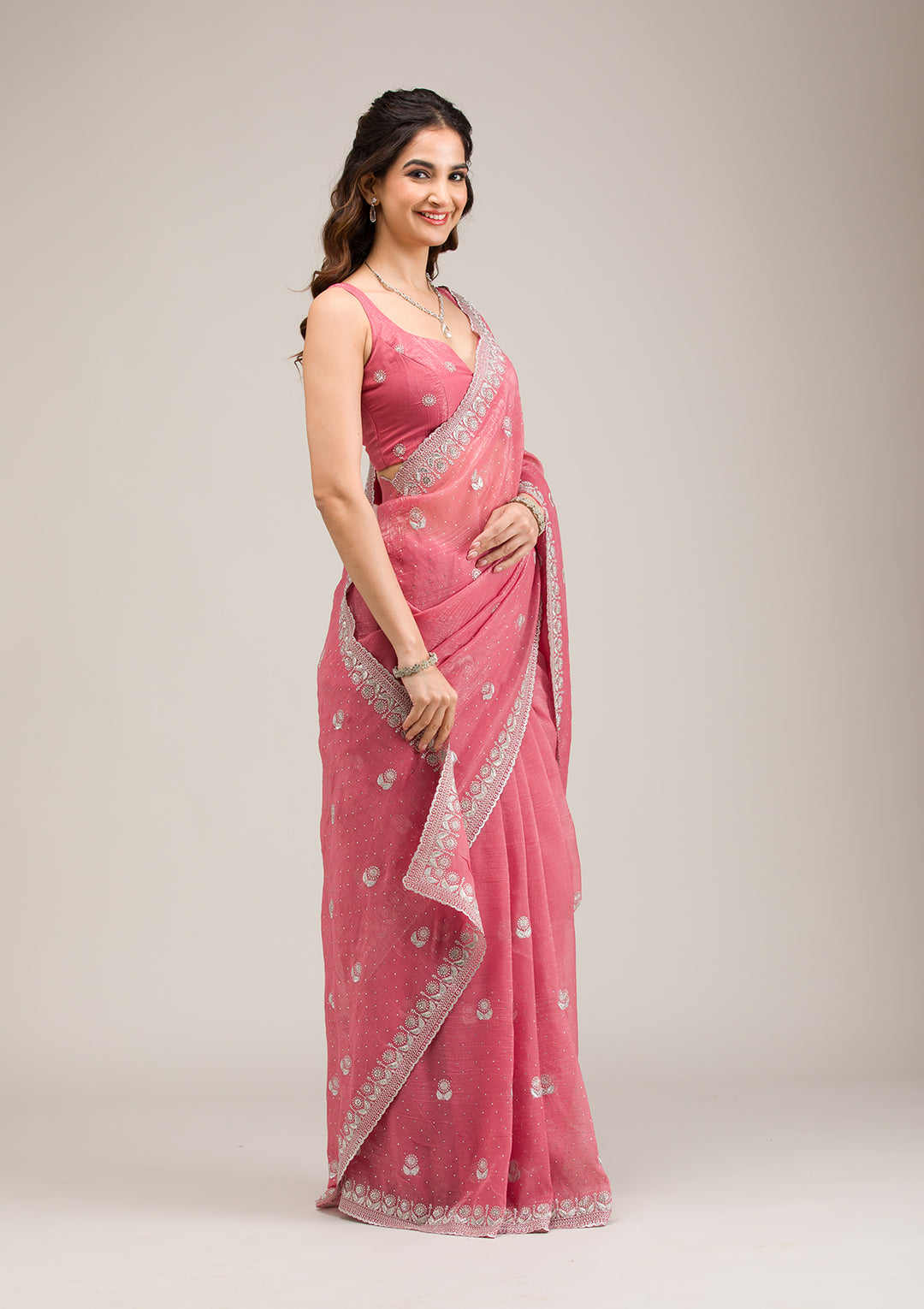 Pink Zariwork Tissue Saree