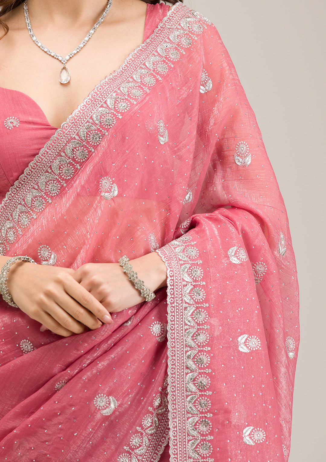 Pink Zariwork Tissue Saree