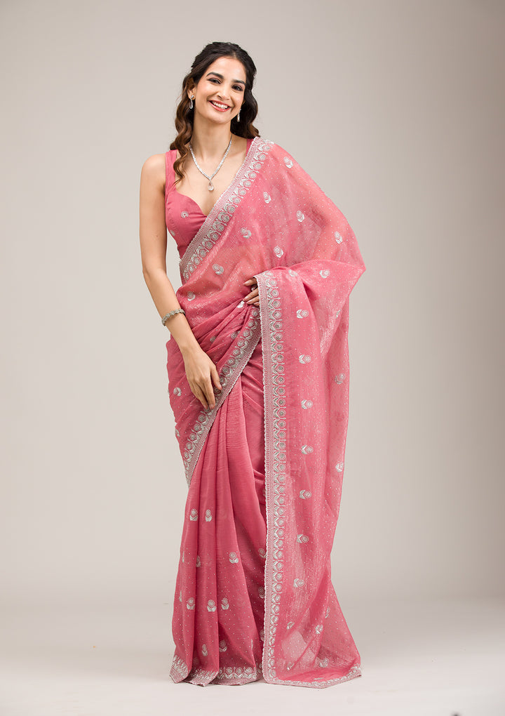 Pink Zariwork Tissue Saree