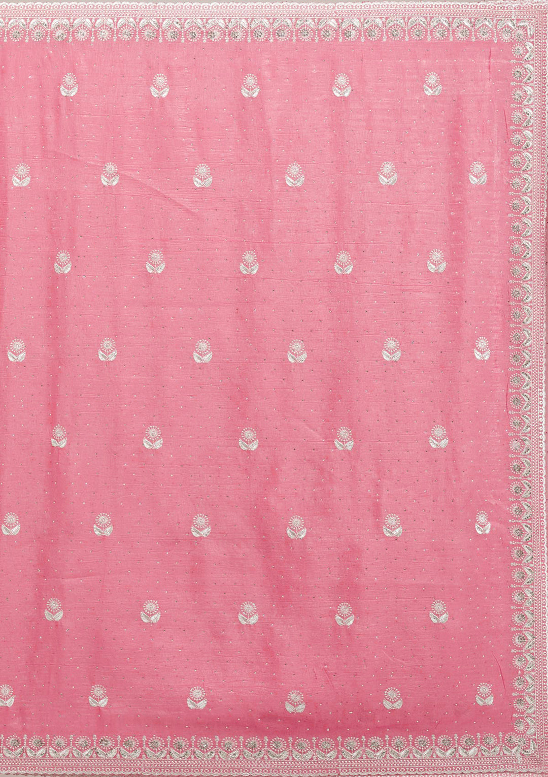 Pink Tissue Silver Zariwork Saree With Matching Blouse Piece