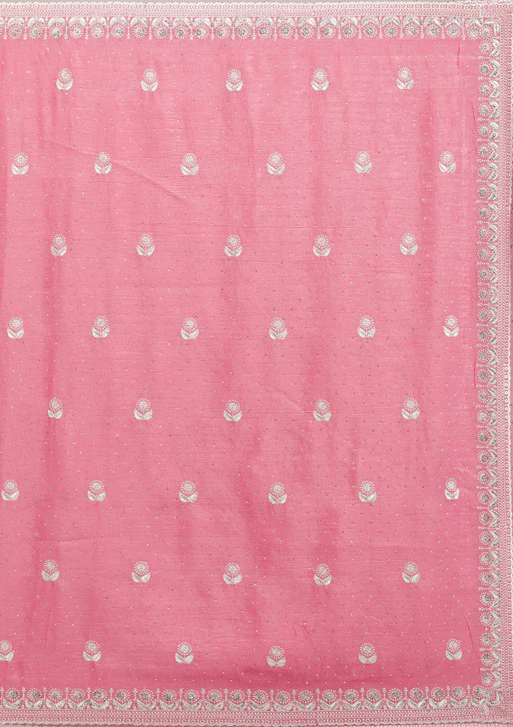 Pink Tissue Silver Zariwork Saree With Matching Blouse Piece