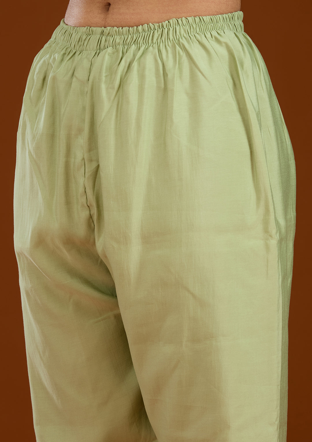 Pista Green Threadwork Semi Crepe Readymade Salwar Suit