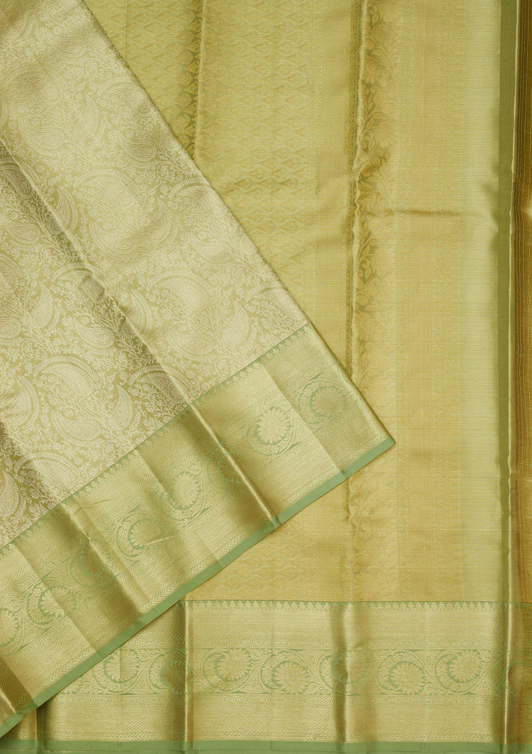 Pista Green Silk Jaal Gold Zariwork Saree With Matching Blouse Piece