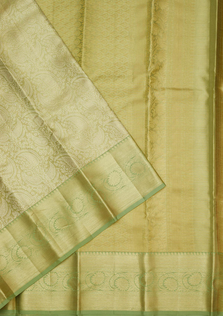 Pista Green Silk Jaal Gold Zariwork Saree With Matching Blouse Piece