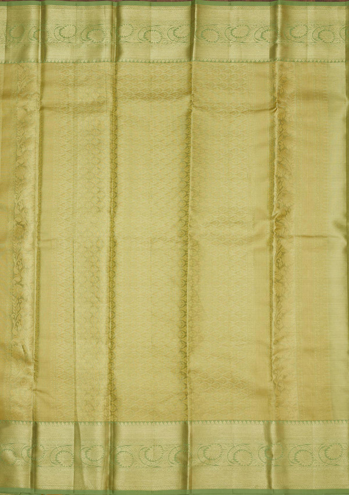 Pista Green Silk Jaal Gold Zariwork Saree With Matching Blouse Piece