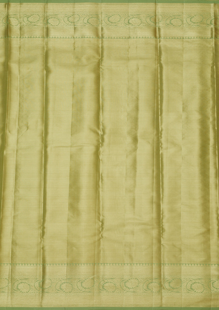 Pista Green Silk Jaal Gold Zariwork Saree With Matching Blouse Piece
